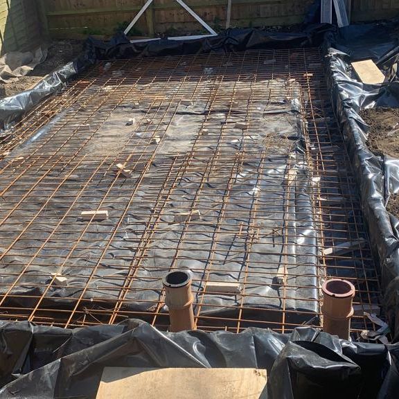 Demolishing a garden cabin and building a new garden office foundation, Abingdon, Oxfordshire